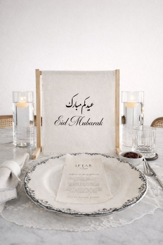 Eid Linen Sign with Wooden Holder