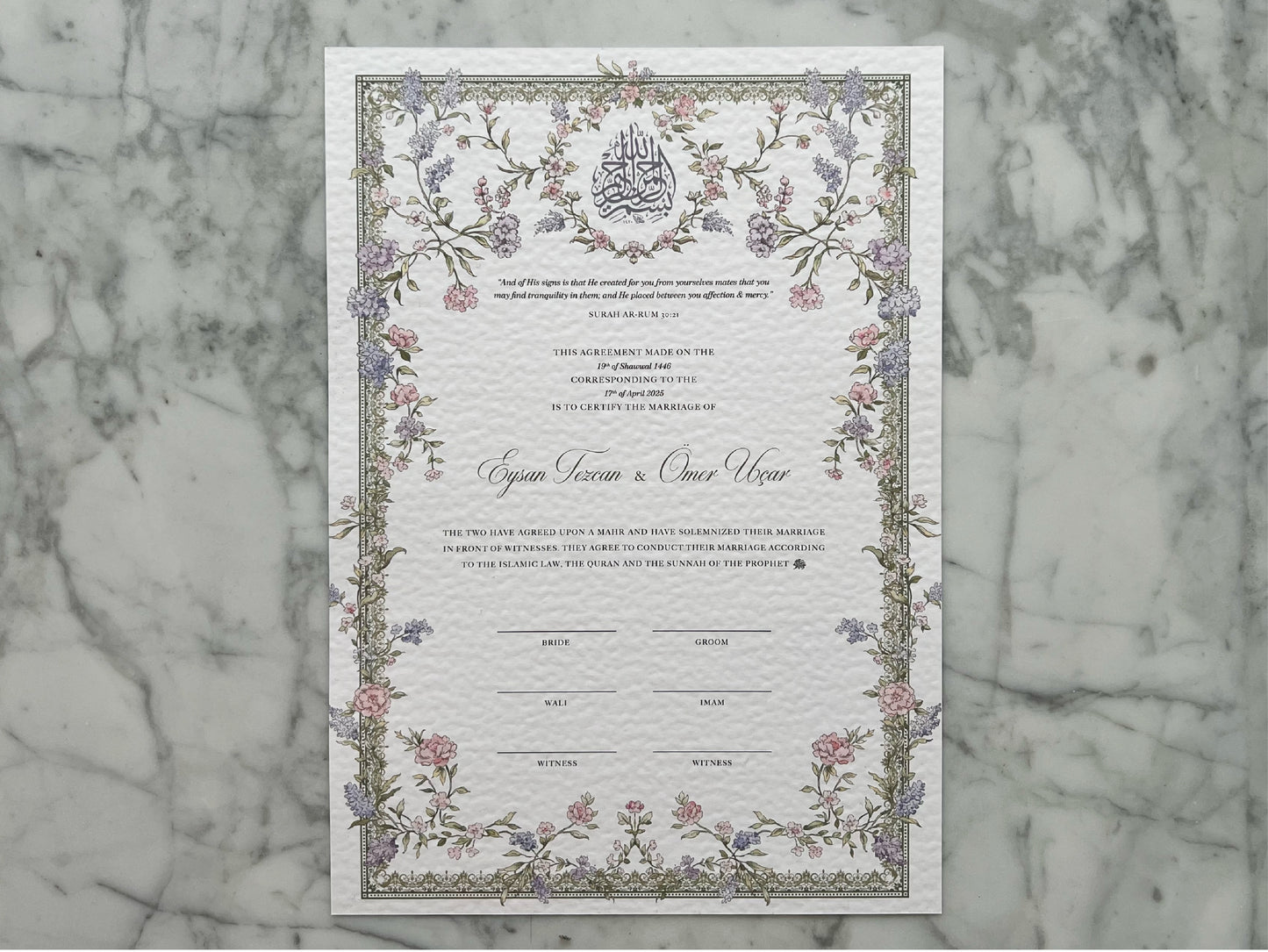 Dreamy Pastel Nikkah Certificate (A3 Size)