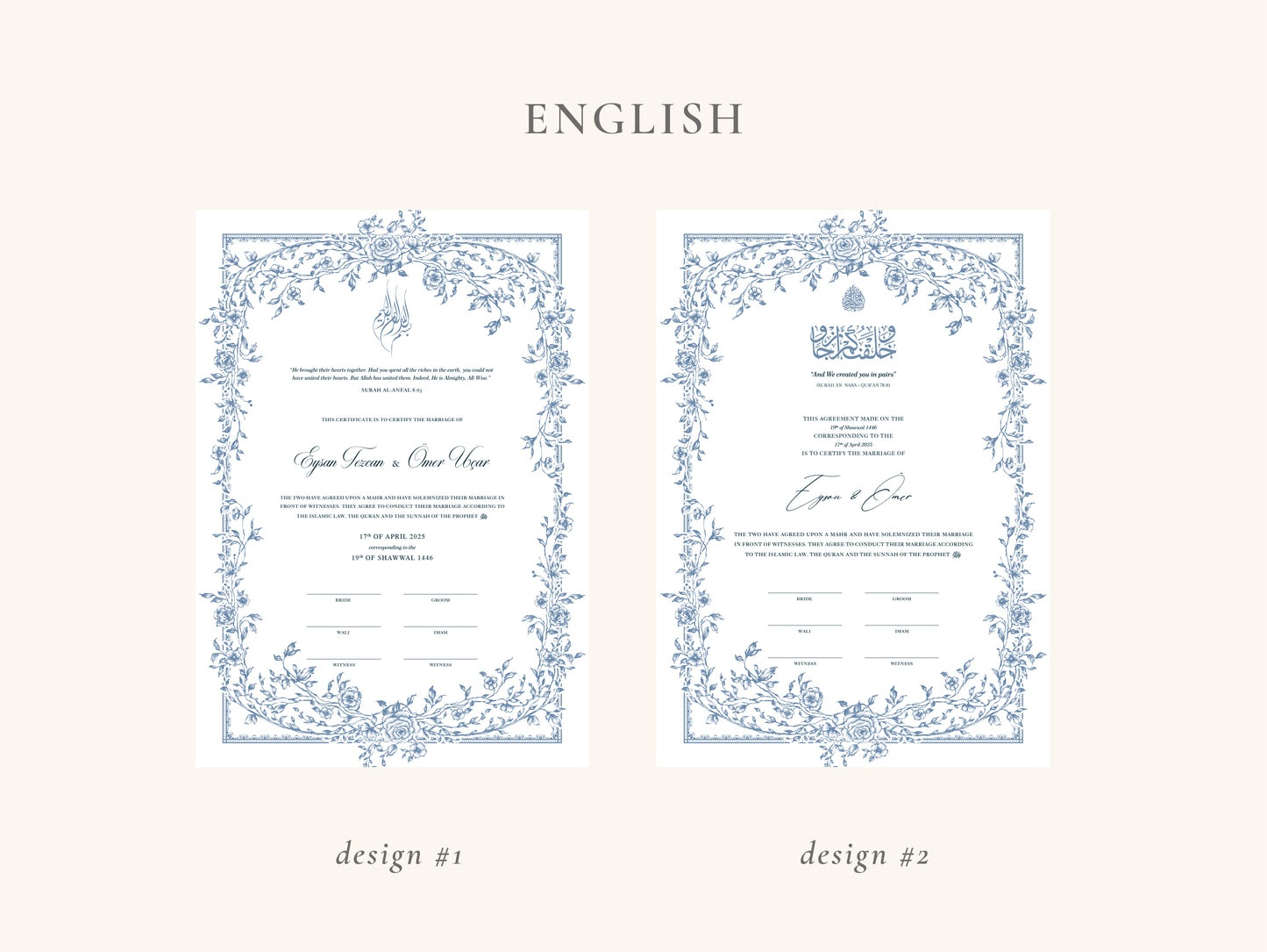Floral Blue Nikkah Certificate (A3 Size)