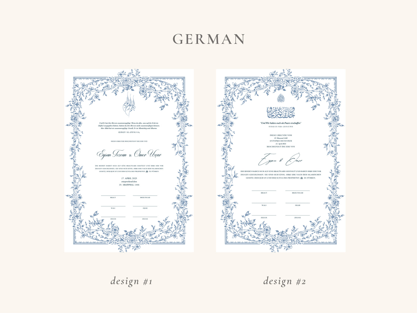 Floral Blue Nikkah Certificate (A3 Size)