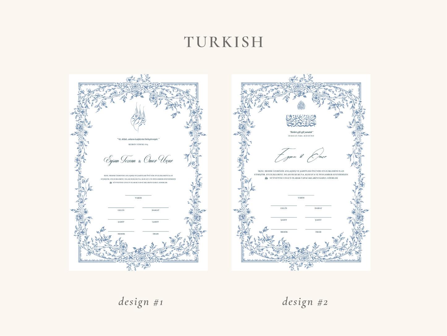 Floral Blue Nikkah Certificate (A3 Size)