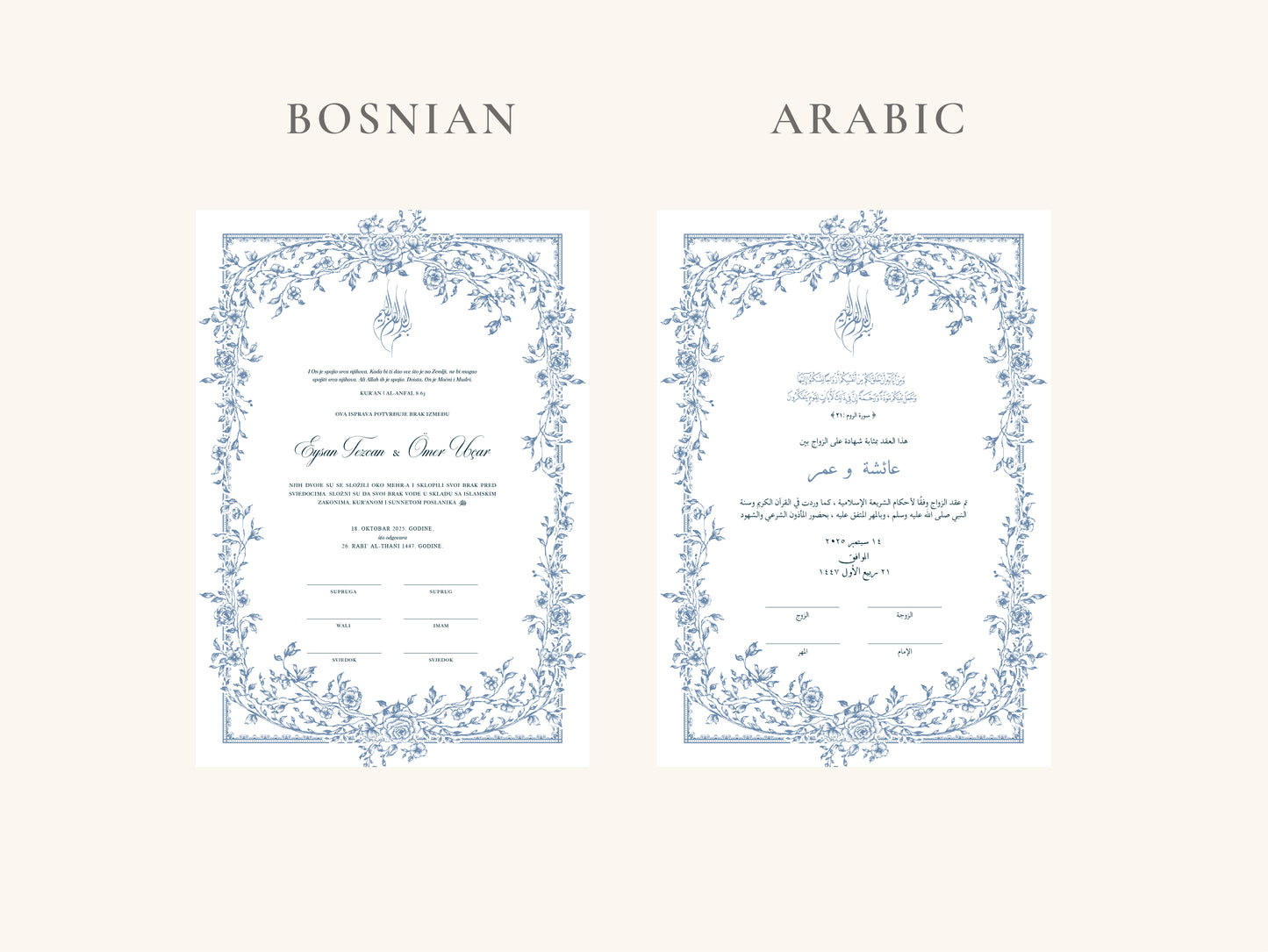 Floral Blue Nikkah Certificate (A3 Size)