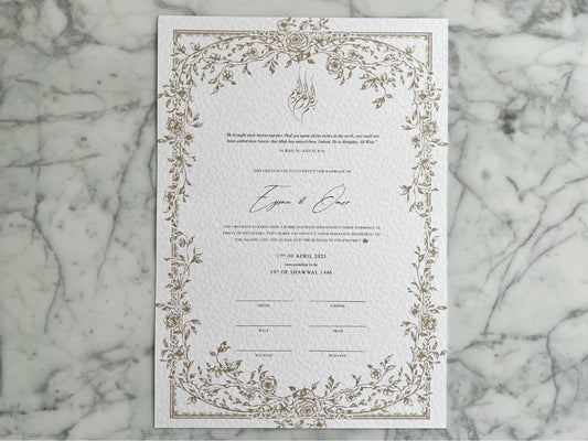 Floral Gold Nikkah Certificate (A3 Size)