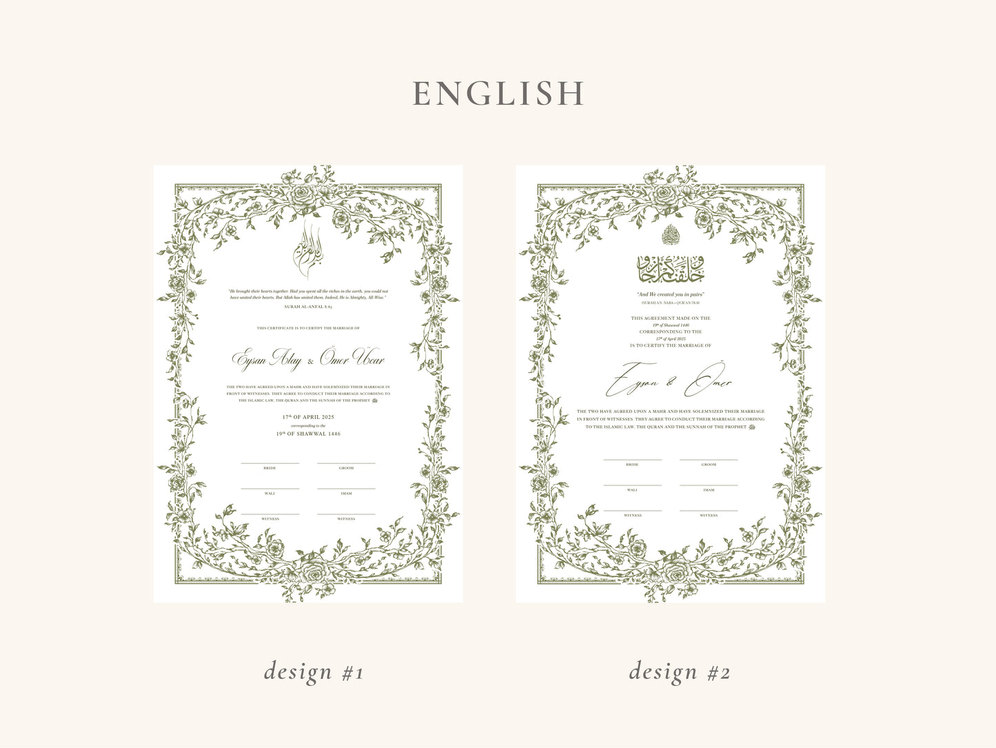 Floral Green Nikkah Certificate (A3 Size)