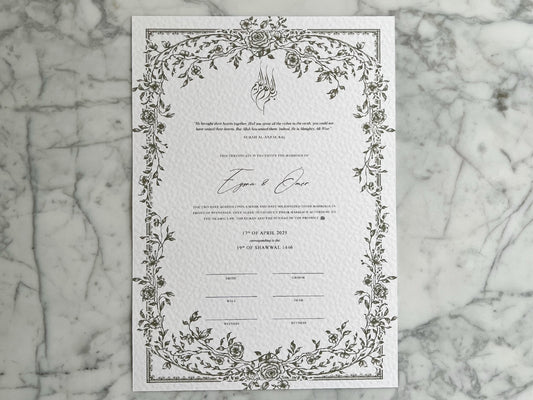 Floral Green Nikkah Certificate (A3 Size)