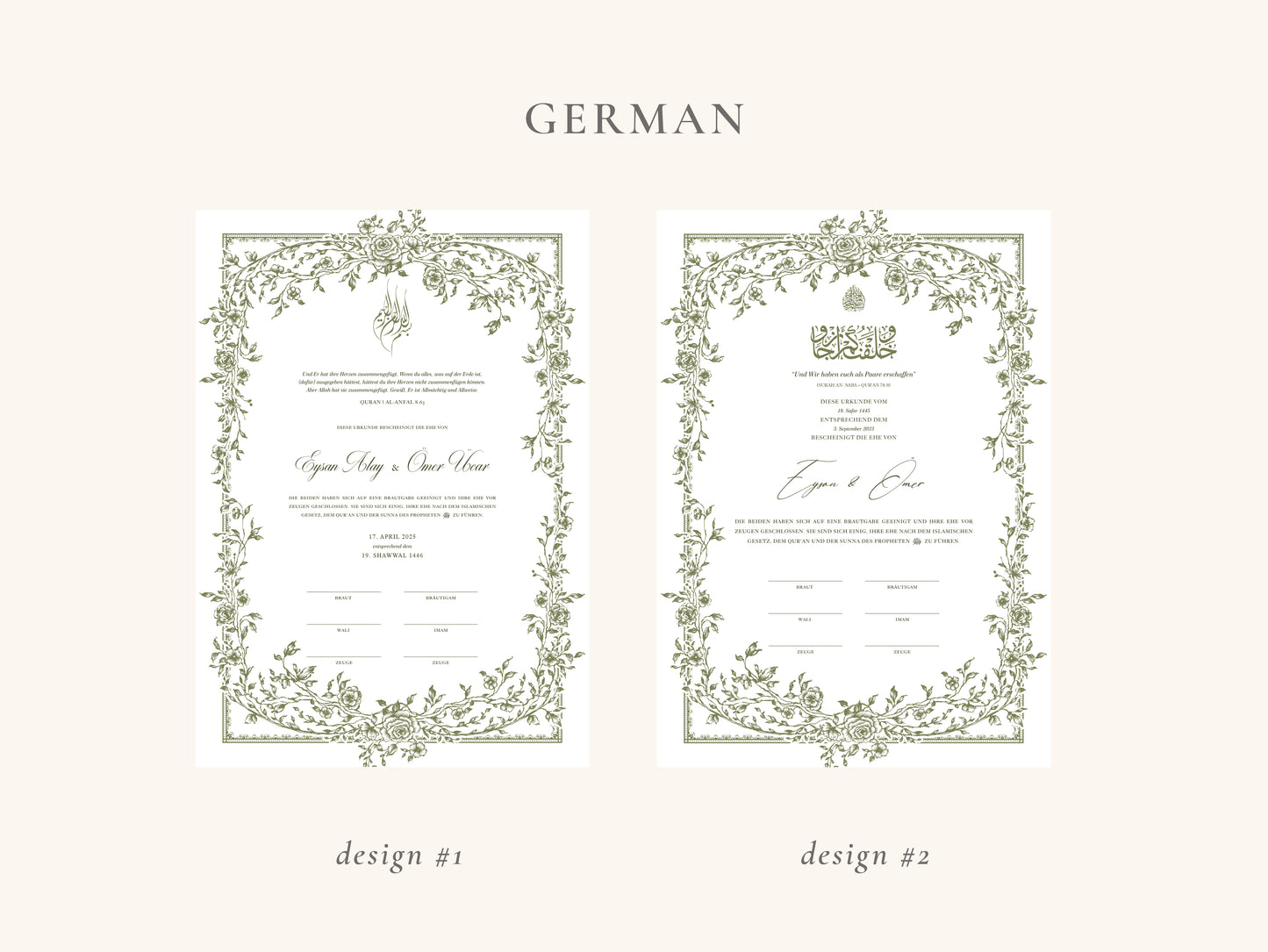 Floral Green Nikkah Certificate (A3 Size)