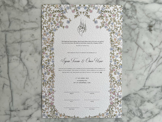Gardens of Paradise Nikkah Certificate (A3 Size)