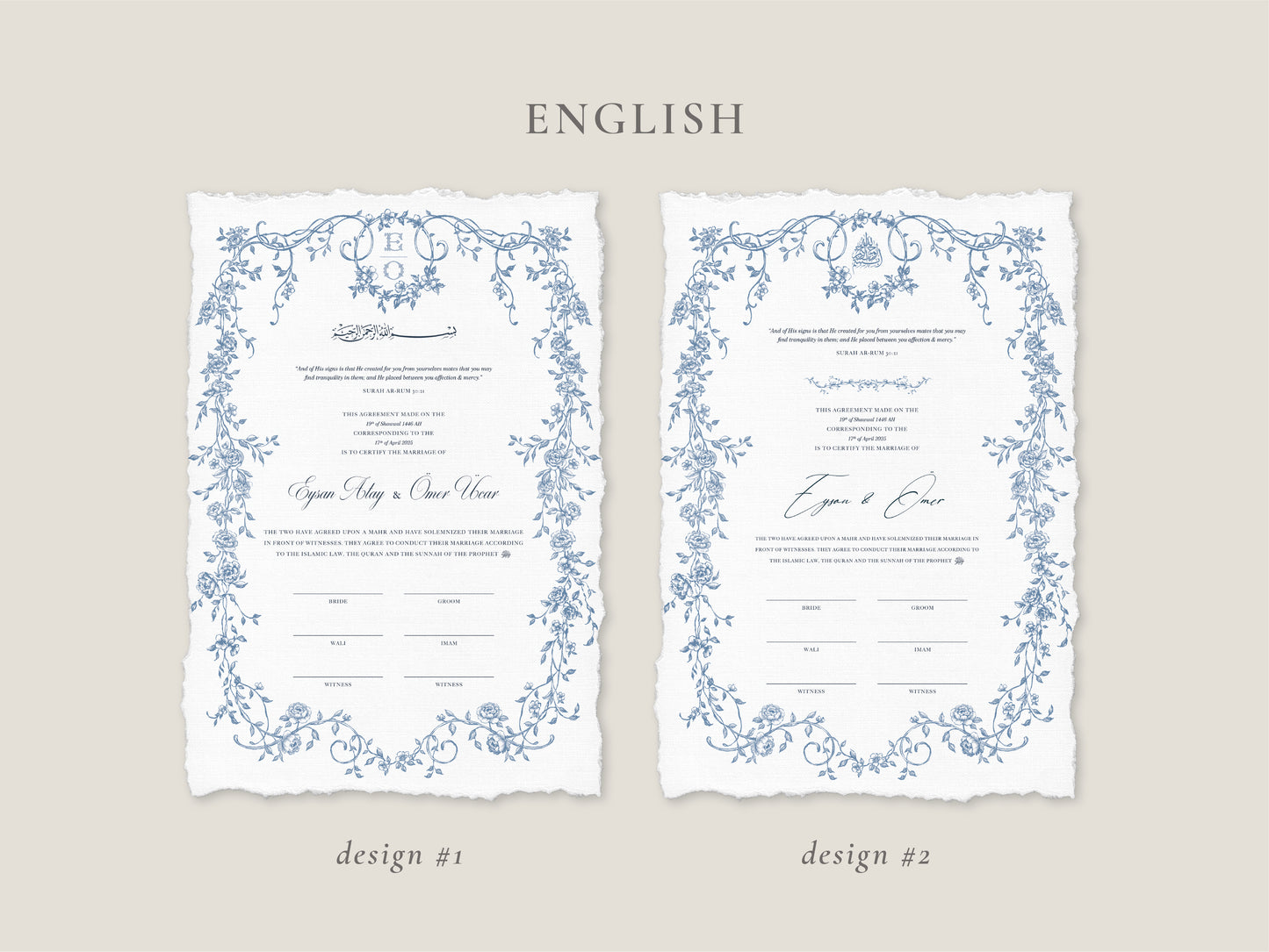 Baroque Blue Nikkah Certificate (A4 Size)