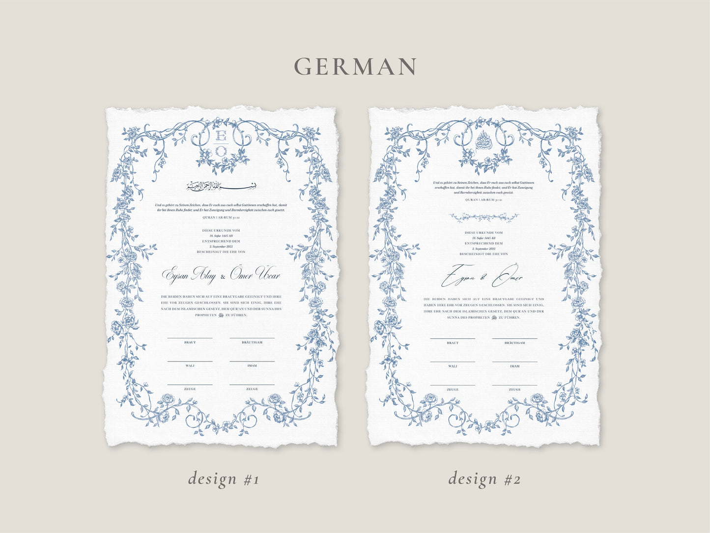 Baroque Blue Nikkah Certificate (A4 Size)