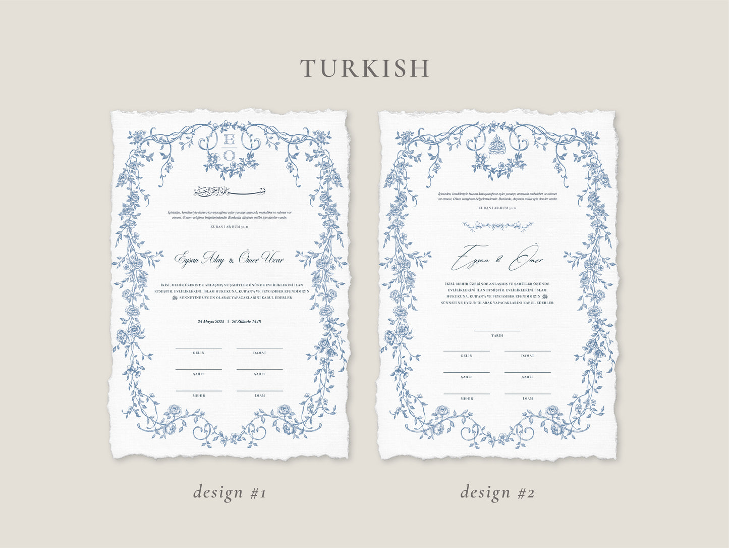 Baroque Blue Nikkah Certificate (A4 Size)