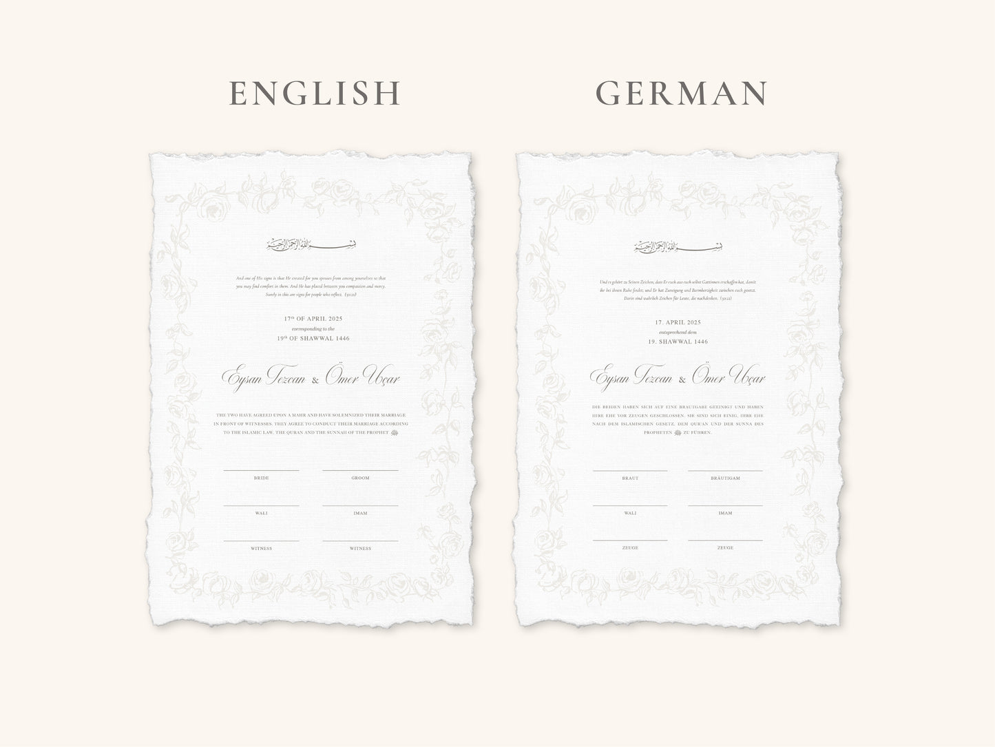 Embossed Roses Nikkah Certificate (A4 Size)