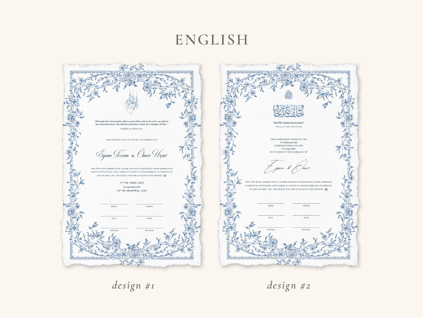 Floral Blue Nikkah Certificate (A4 Size)