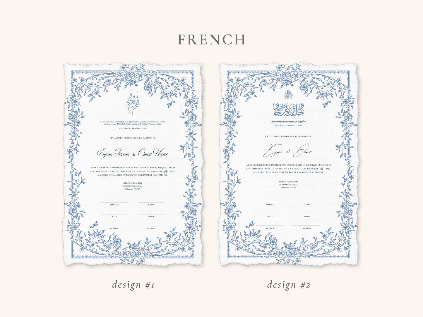 Floral Blue Nikkah Certificate (A4 Size)
