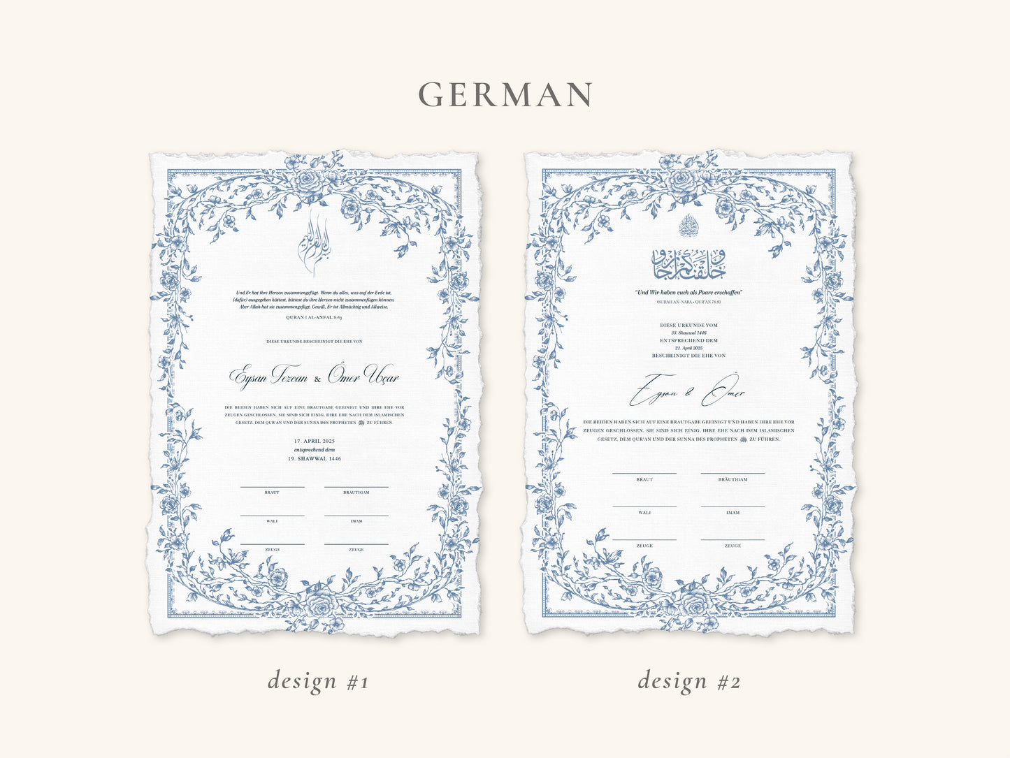 Floral Blue Nikkah Certificate (A4 Size)