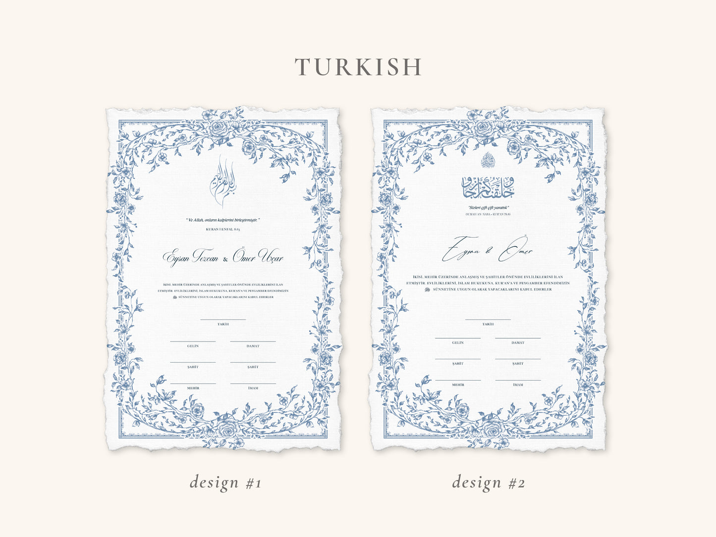 Floral Blue Nikkah Certificate (A4 Size)