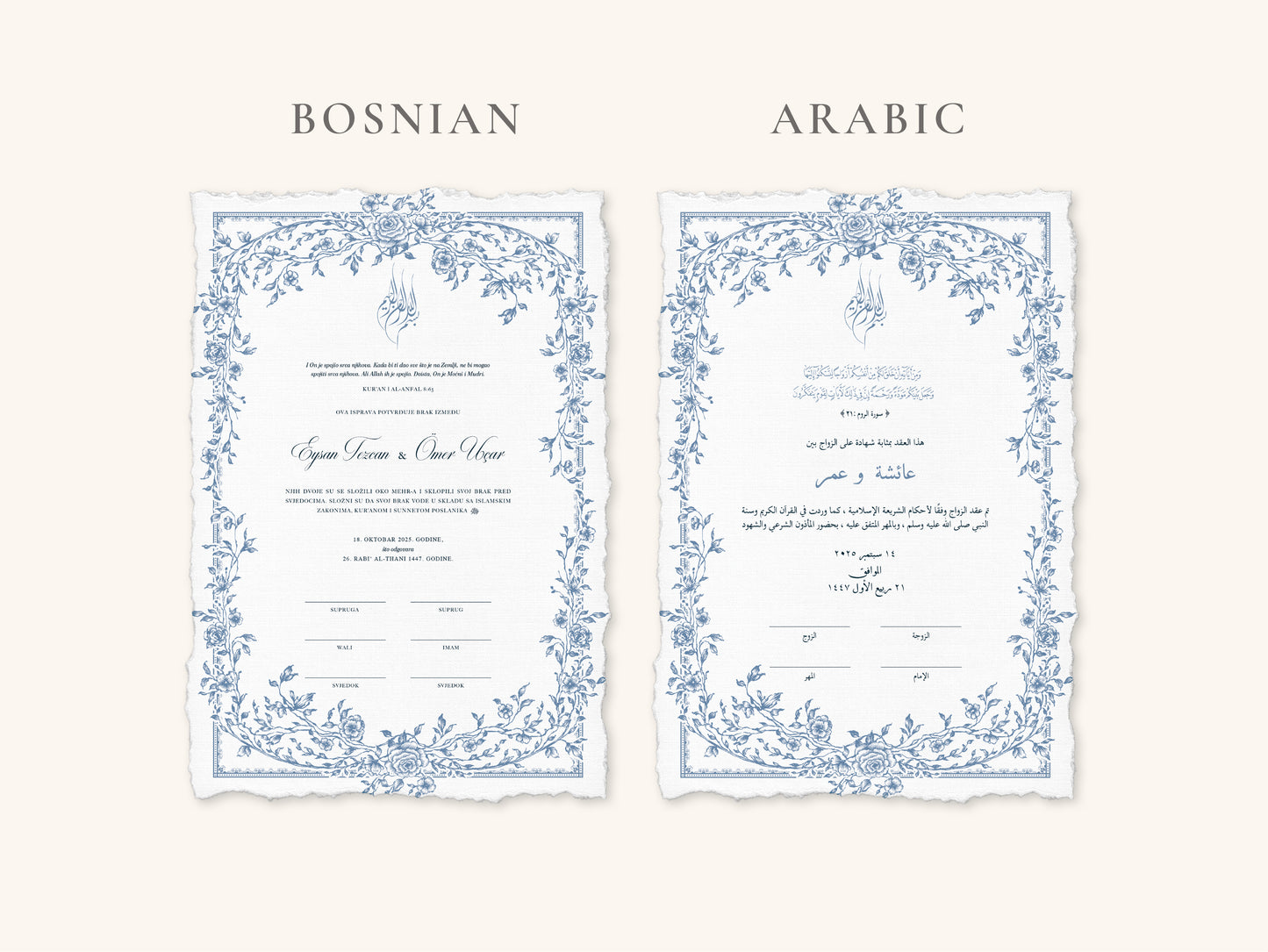 Floral Blue Nikkah Certificate (A4 Size)