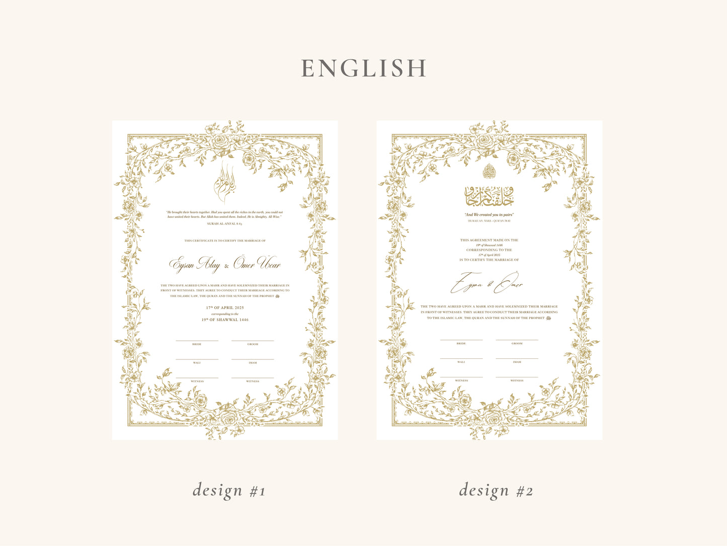 Floral Gold Nikkah Certificate (A4 Size)