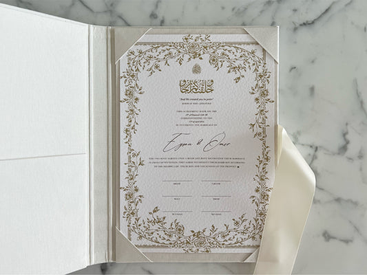 Floral Gold Nikkah Certificate (A4 Size)