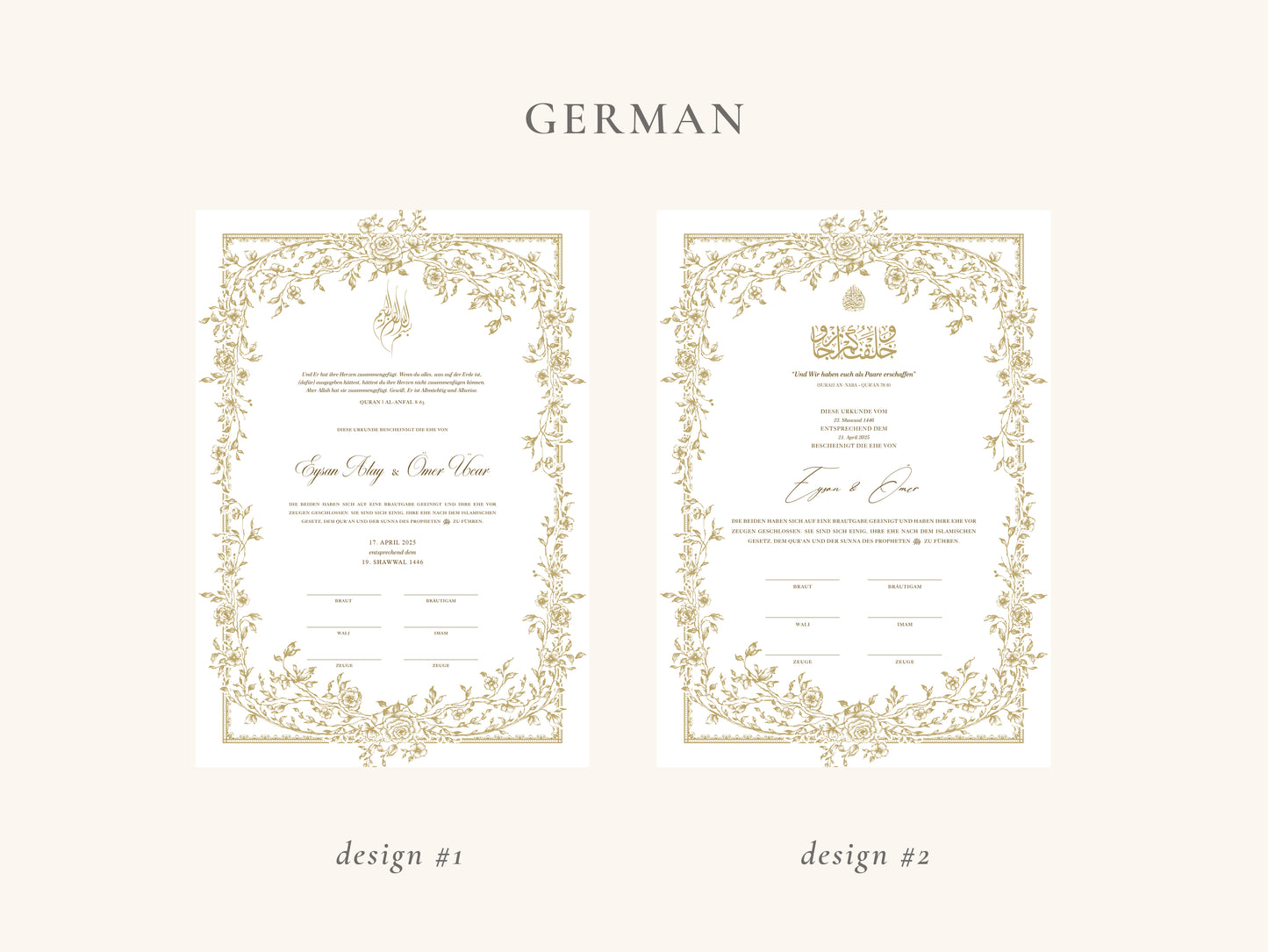 Floral Gold Nikkah Certificate (A4 Size)