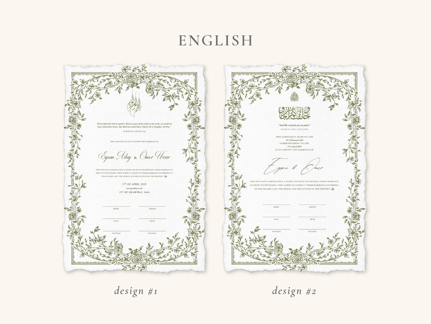 Floral Green Nikkah Certificate (A4 Size)