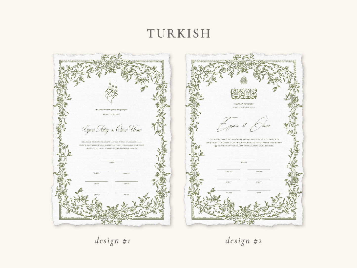 Floral Green Nikkah Certificate (A4 Size)