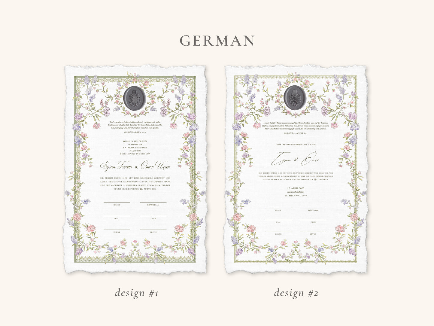 Wax Seal Dreamy Pastel Nikkah Certificate (A4 Size)