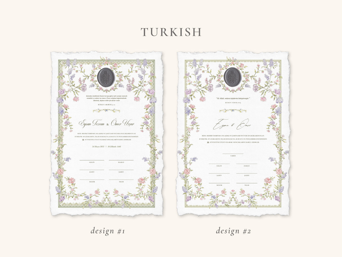 Wax Seal Dreamy Pastel Nikkah Certificate (A4 Size)