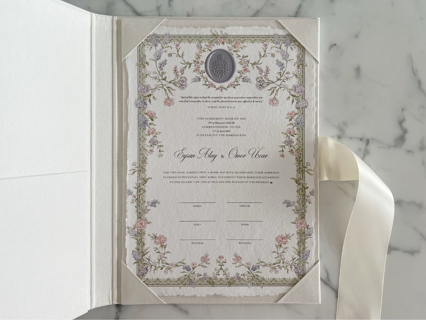 Wax Seal Dreamy Pastel Nikkah Certificate (A4 Size)