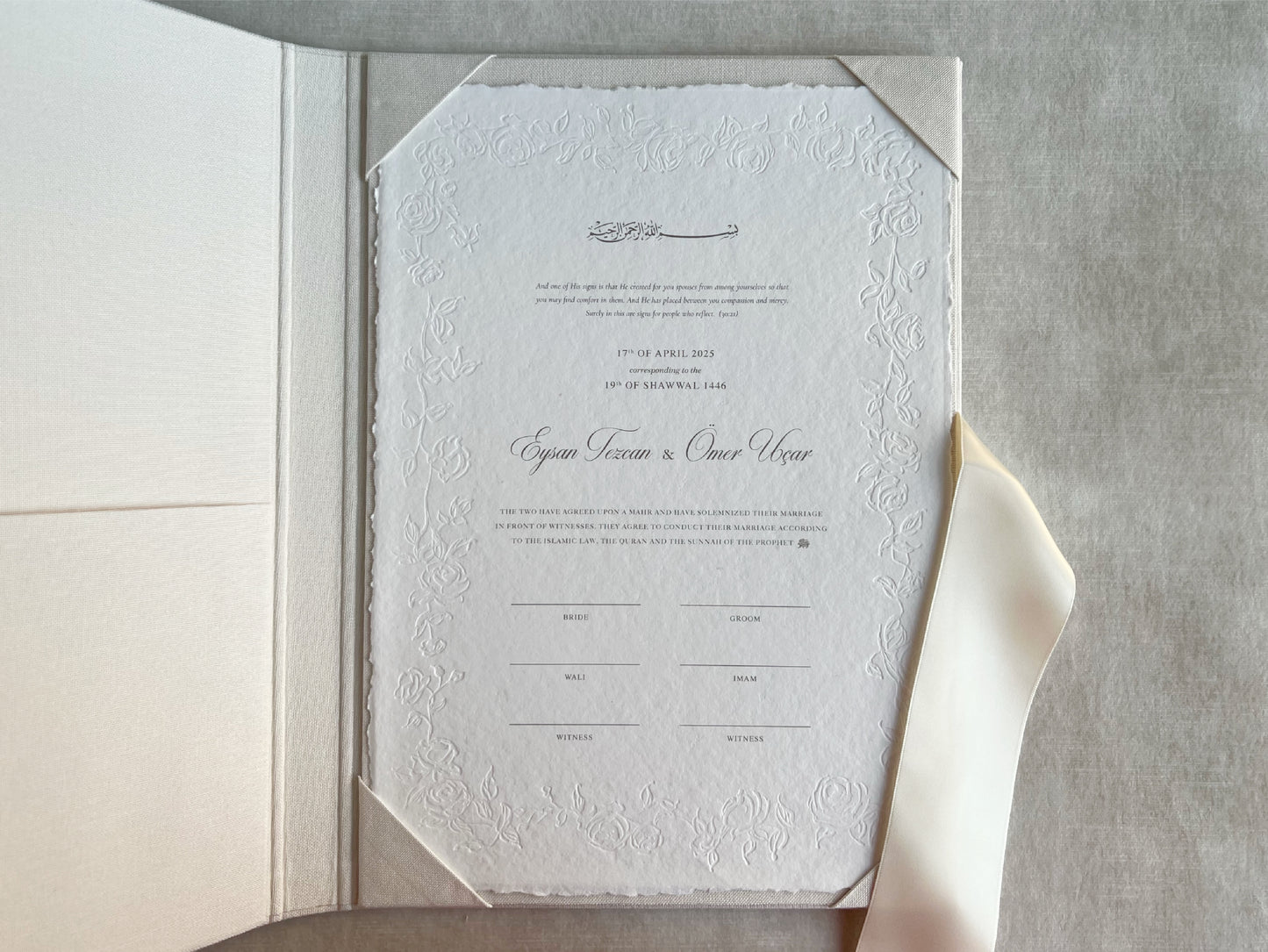 Embossed Roses Nikkah Certificate (Size: A4)