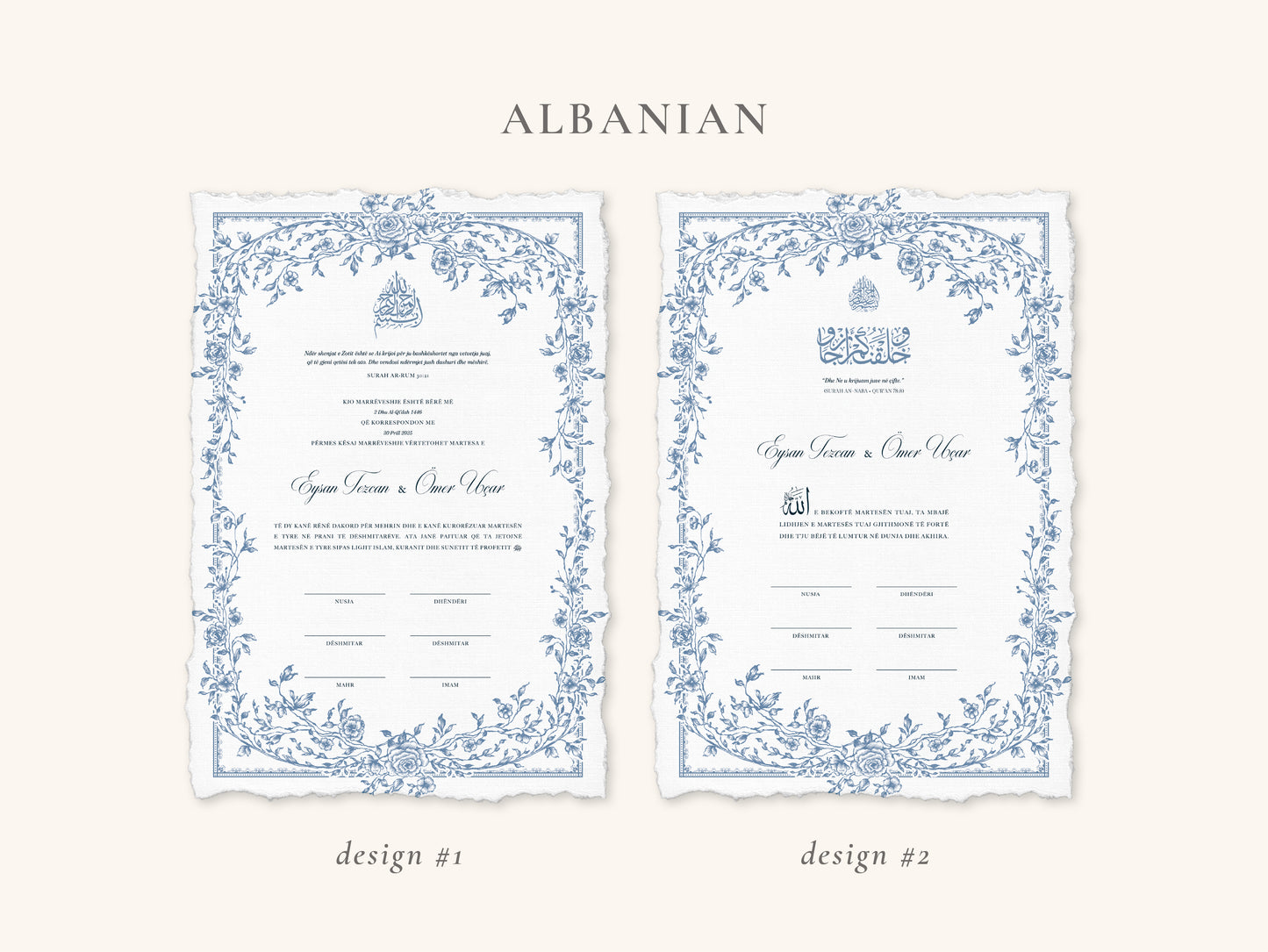 Floral Blue Nikkah Certificate (Size: A4)