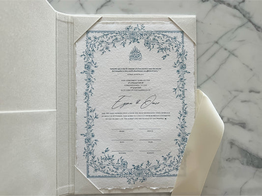 Floral Blue Nikkah Certificate (Size: A4)
