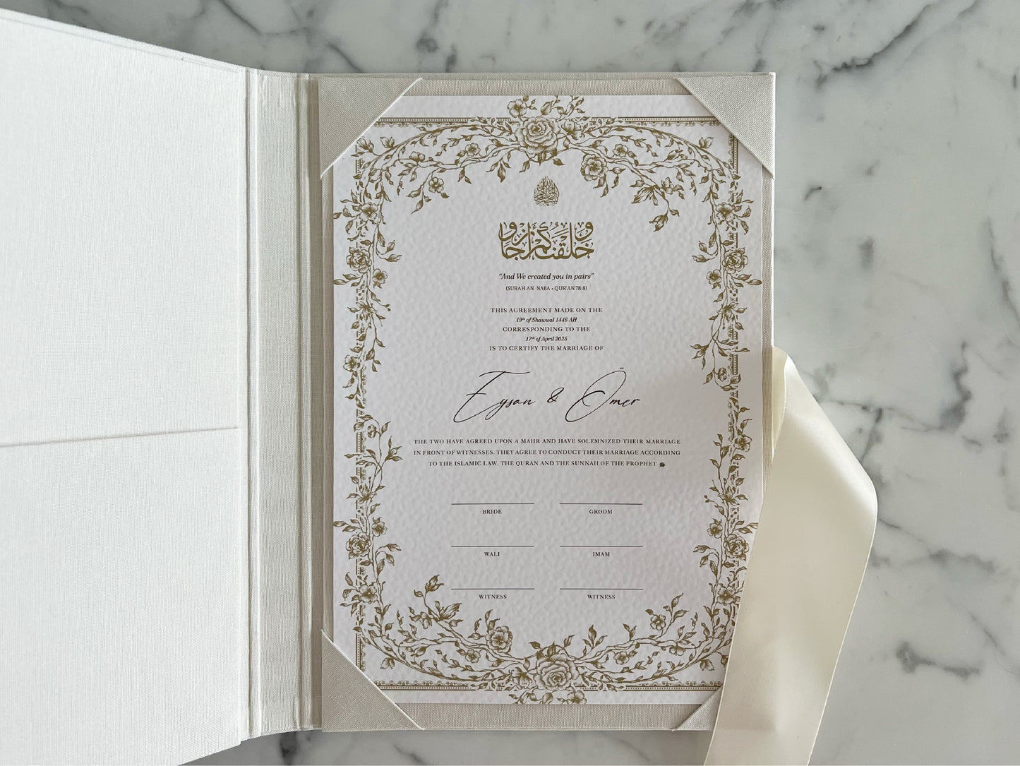 Floral Gold Nikkah Certificate (Size: A4)