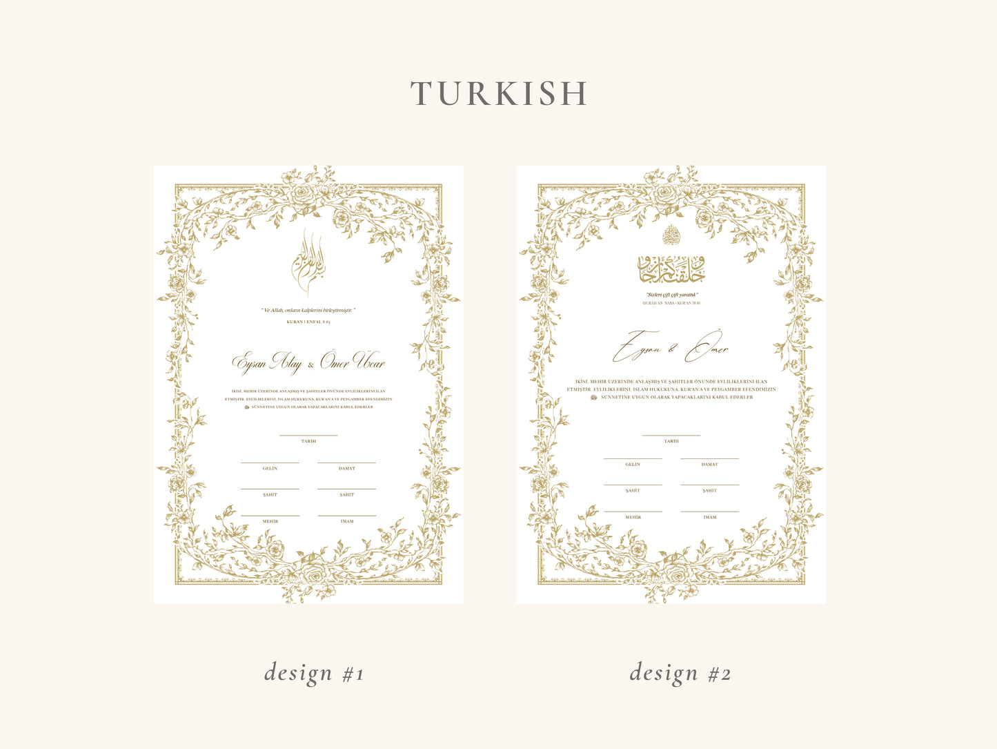 Floral Gold Nikkah Certificate (Size: A4)