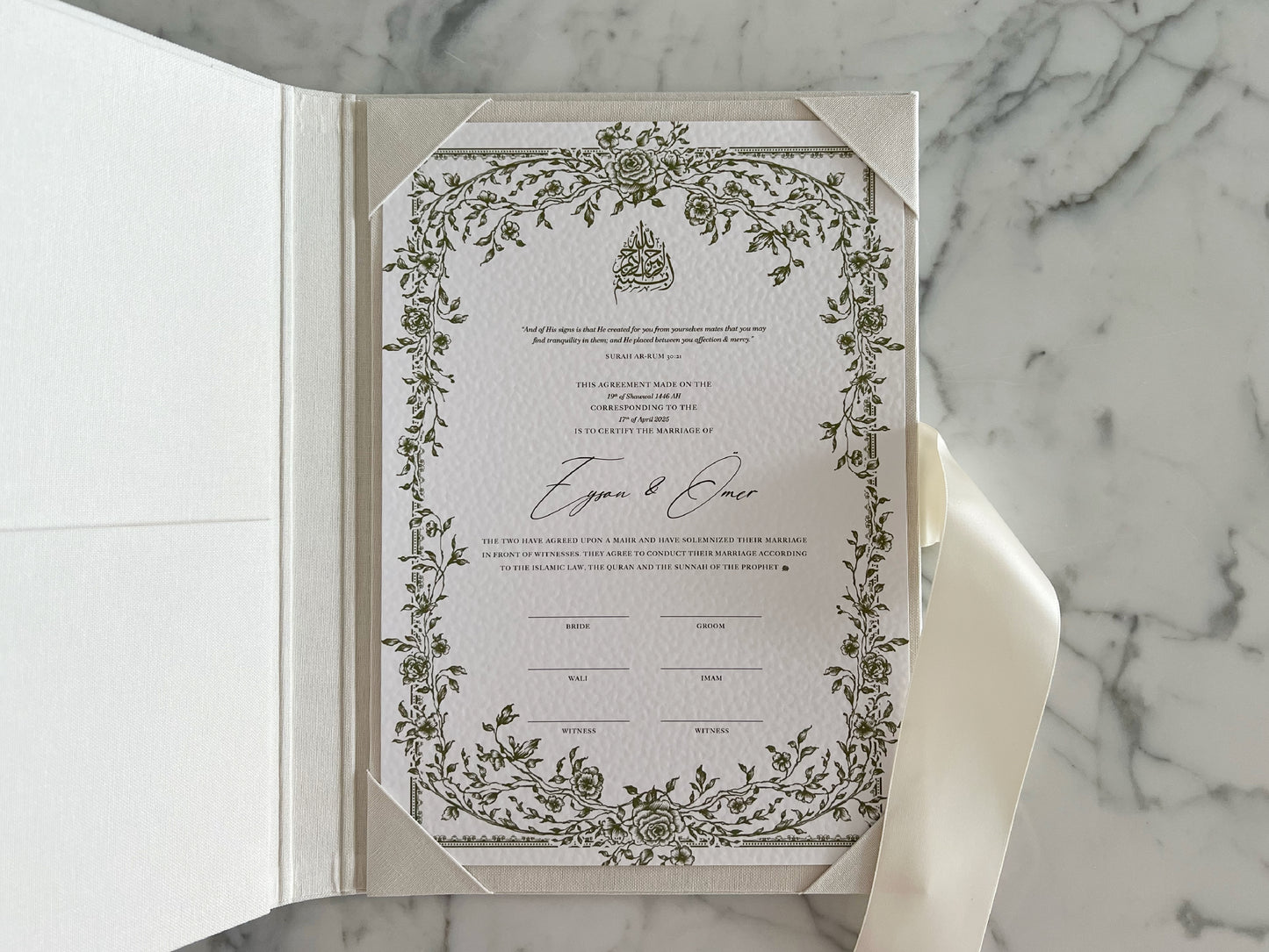 Floral Green Nikkah Certificate (Size: A4)
