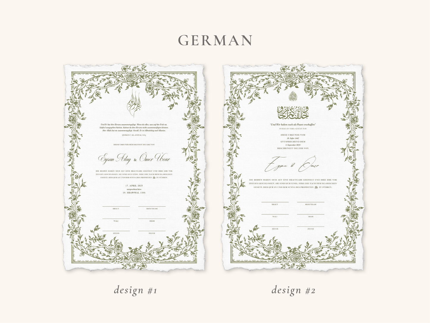Floral Green Nikkah Certificate (Size: A4)