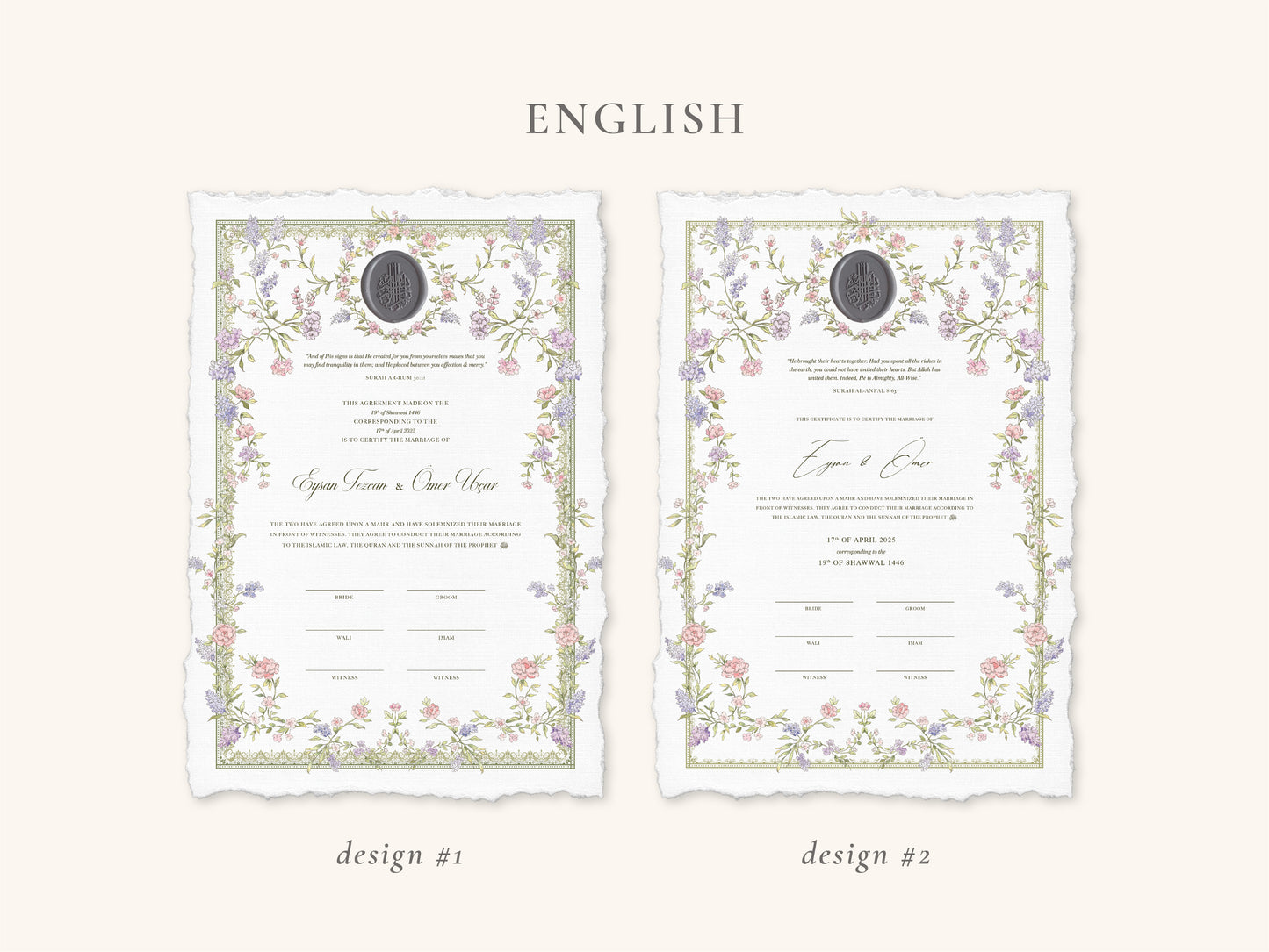 Wax Seal Dreamy Pastel Nikkah Certificate (Size: A4)