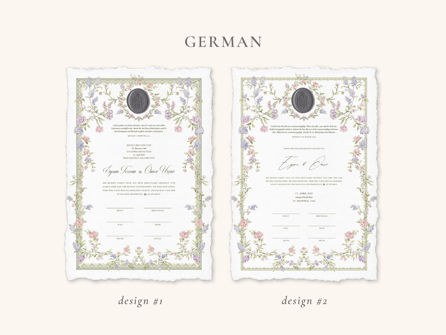 Wax Seal Dreamy Pastel Nikkah Certificate (Size: A4)