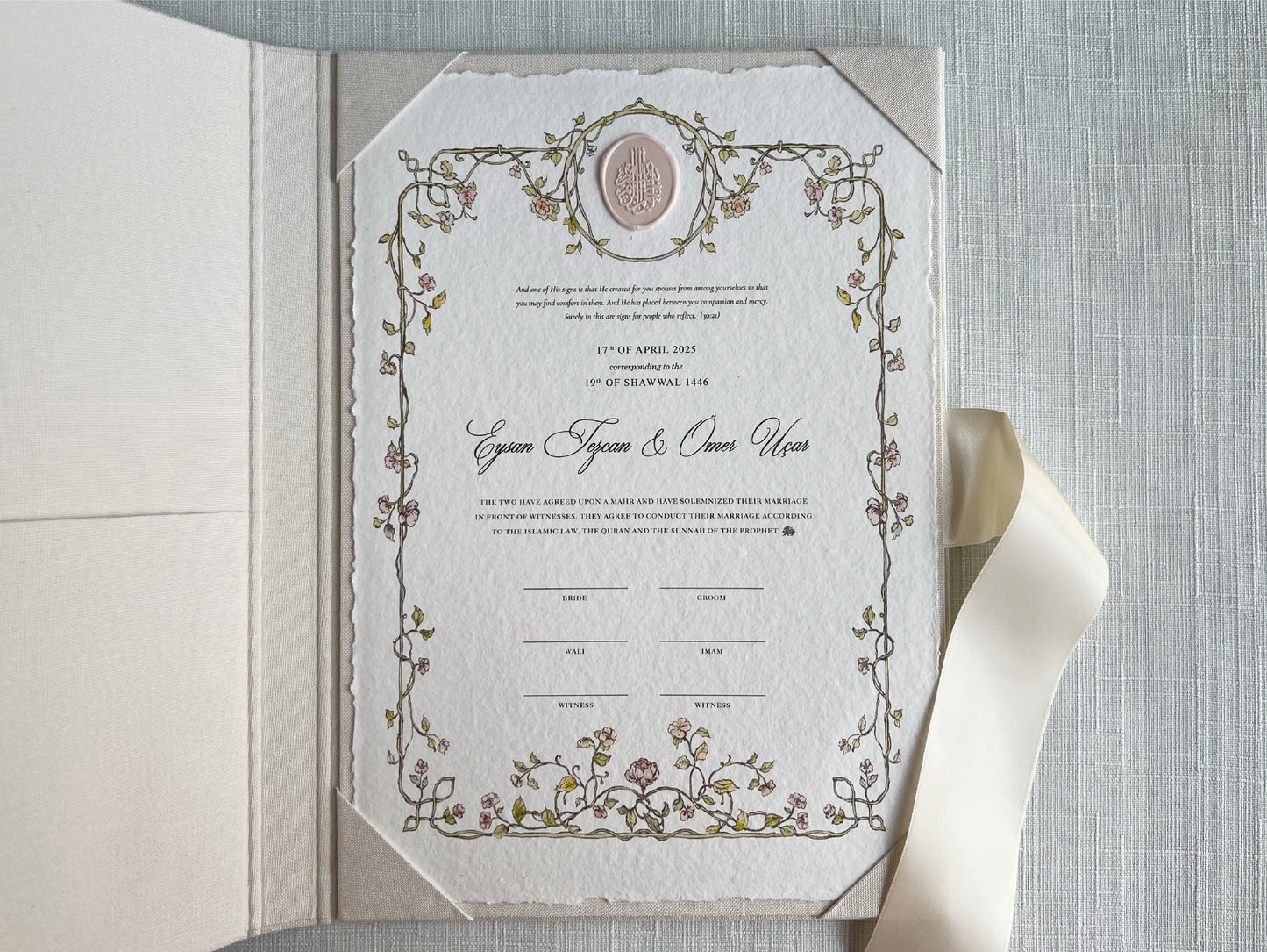 Wax Seal Floral Baroque Nikkah Certificate (Size: A4)