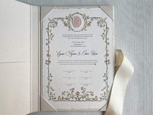 Wax Seal Floral Baroque Nikkah Certificate (Size: A4)