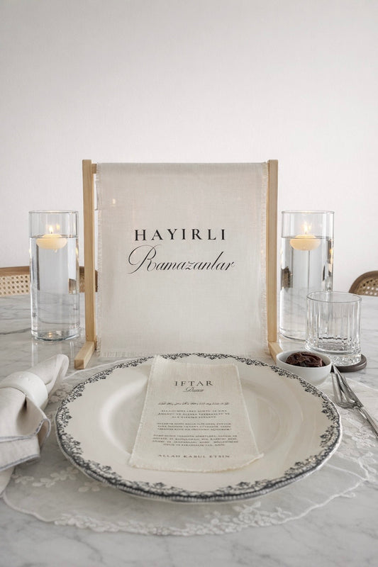 Ramadan Linen Sign with Wooden Holder